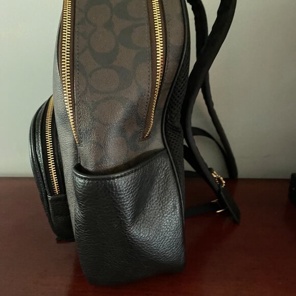 COACH Signature Canvas & Brown Black Leather 5671 Court Backpack - Picture 5 of 6